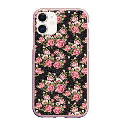 Чехол iPhone 11 матовый Брендовые цветы, цвет: 3D-светло-розовый