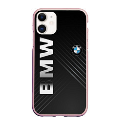 Чехол iPhone 11 матовый BMW: Steel Line, цвет: 3D-светло-розовый