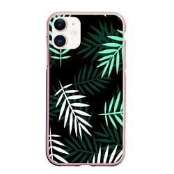 Чехол iPhone 11 матовый Листья пальмы, цвет: 3D-светло-розовый