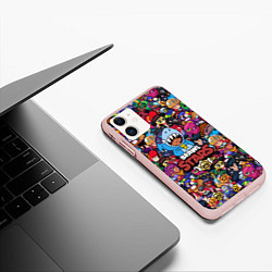 Чехол iPhone 11 матовый BRAWL STARS LEON SHARK, цвет: 3D-светло-розовый — фото 2