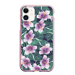 Чехол iPhone 11 матовый Тропический цветок, цвет: 3D-светло-розовый