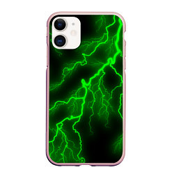 Чехол iPhone 11 матовый МОЛНИЯ GREEN NEON, цвет: 3D-светло-розовый
