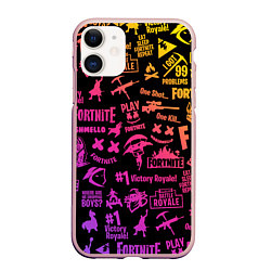 Чехол iPhone 11 матовый FORTNITE PARTY EVENT, цвет: 3D-светло-розовый