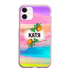 Чехол iPhone 11 матовый Катя, цвет: 3D-светло-розовый