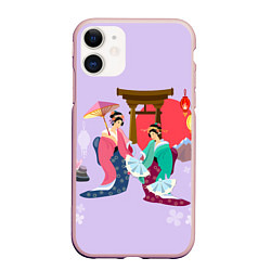 Чехол iPhone 11 матовый Geishas, цвет: 3D-светло-розовый
