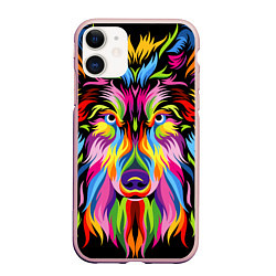 Чехол iPhone 11 матовый Neon wolf, цвет: 3D-светло-розовый
