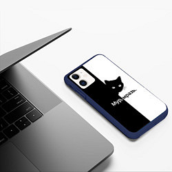 Чехол iPhone 11 матовый Черный кот, цвет: 3D-тёмно-синий — фото 2