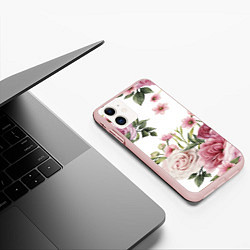 Чехол iPhone 11 матовый Розовые розы, цвет: 3D-светло-розовый — фото 2