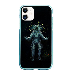 Чехол iPhone 11 матовый Космонавт, цвет: 3D-мятный