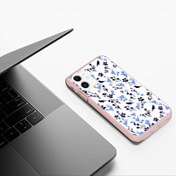 Чехол iPhone 11 матовый Цветы и птицы, цвет: 3D-светло-розовый — фото 2
