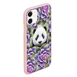 Чехол iPhone 11 матовый Панда среди цветов, цвет: 3D-светло-розовый — фото 2