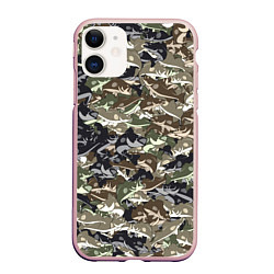 Чехол iPhone 11 матовый Камуфляж для рыбака, цвет: 3D-светло-розовый