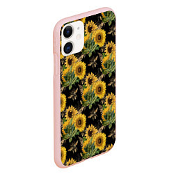 Чехол iPhone 11 матовый Fashion Sunflowers and bees, цвет: 3D-светло-розовый — фото 2