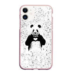 Чехол iPhone 11 матовый Панда Любовь Сердце Брызги, цвет: 3D-светло-розовый