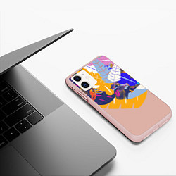 Чехол iPhone 11 матовый Узор из листьев и цветов, цвет: 3D-светло-розовый — фото 2