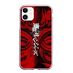 Чехол iPhone 11 матовый TOKYO REVENGERS BLACK RED DRAGON, цвет: 3D-светло-розовый