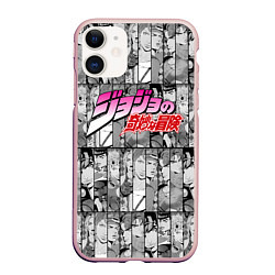 Чехол iPhone 11 матовый JOJOS BIZARRE ADVENTURE ЧЁРНО БЕЛОЕ, цвет: 3D-светло-розовый