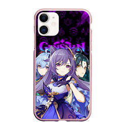Чехол iPhone 11 матовый GENSHIN IMPACT ГЕРОИНИ В НЕОНОВОМ ОГНЕ NEON FIRE, цвет: 3D-светло-розовый