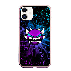 Чехол iPhone 11 матовый Geometry Dash - Грозовой смайл, цвет: 3D-светло-розовый