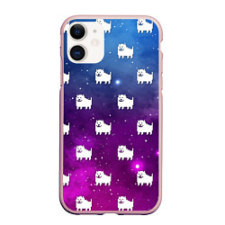Чехол iPhone 11 матовый UNDERTALE DOGS PATTERN SPACE, цвет: 3D-светло-розовый