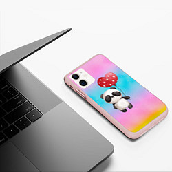 Чехол iPhone 11 матовый Маленькая панда с сердечком, цвет: 3D-светло-розовый — фото 2