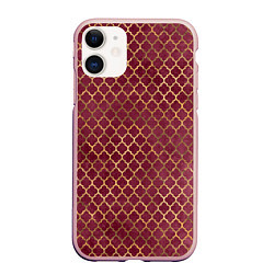 Чехол iPhone 11 матовый Gold & Red pattern, цвет: 3D-светло-розовый