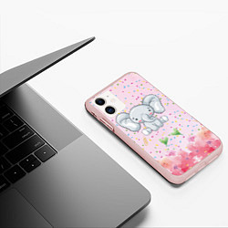 Чехол iPhone 11 матовый Слоних в конфетти, цвет: 3D-светло-розовый — фото 2