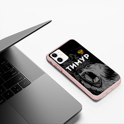 Чехол iPhone 11 матовый Тимур Россия Медведь, цвет: 3D-светло-розовый — фото 2