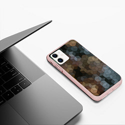 Чехол iPhone 11 матовый Геометрический 3D узор в серых и коричневых тонах, цвет: 3D-светло-розовый — фото 2