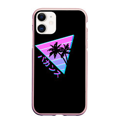 Чехол iPhone 11 матовый Ретро Пальмы Градиент, цвет: 3D-светло-розовый