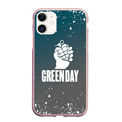 Чехол iPhone 11 матовый Green day - брызги, цвет: 3D-светло-розовый