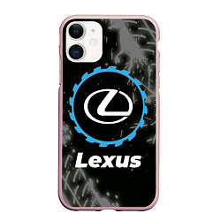 Чехол iPhone 11 матовый Lexus в стиле Top Gear со следами шин на фоне, цвет: 3D-светло-розовый