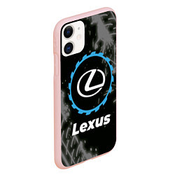 Чехол iPhone 11 матовый Lexus в стиле Top Gear со следами шин на фоне, цвет: 3D-светло-розовый — фото 2