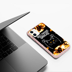 Чехол iPhone 11 матовый Hollywood Undead рок кот и огонь, цвет: 3D-светло-розовый — фото 2