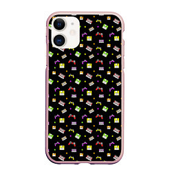 Чехол iPhone 11 матовый 90s pattern on black, цвет: 3D-светло-розовый