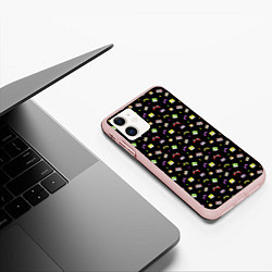 Чехол iPhone 11 матовый 90s pattern on black, цвет: 3D-светло-розовый — фото 2