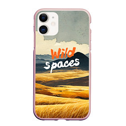 Чехол iPhone 11 матовый Wild spaces - акварельный пейзаж, цвет: 3D-светло-розовый