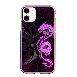 Чехол iPhone 11 матовый Неоновый дракон purple dragon, цвет: 3D-светло-розовый