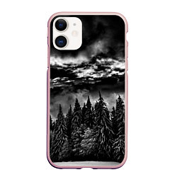 Чехол iPhone 11 матовый Night Forest, цвет: 3D-светло-розовый