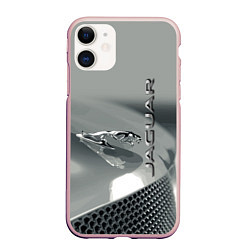 Чехол iPhone 11 матовый Jaguar - капот - эмблема, цвет: 3D-светло-розовый