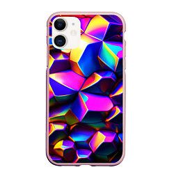 Чехол iPhone 11 матовый Бензиновые неоновые кристаллы, цвет: 3D-светло-розовый