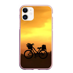 Чехол iPhone 11 матовый Велосипед на закате, цвет: 3D-светло-розовый