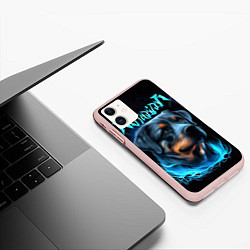 Чехол iPhone 11 матовый Rottweiler and lightnings, цвет: 3D-светло-розовый — фото 2
