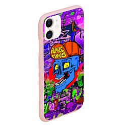 Чехол iPhone 11 матовый Humble minds - skull - graffiti, цвет: 3D-светло-розовый — фото 2