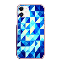 Чехол iPhone 11 матовый Синяя геометрия, цвет: 3D-светло-розовый