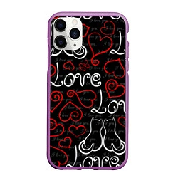 Чехол iPhone 11 Pro матовый Meow Love, цвет: 3D-фиолетовый