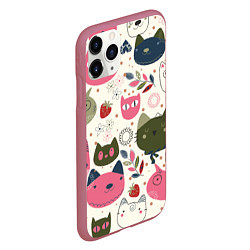 Чехол iPhone 11 Pro матовый Радостные котики, цвет: 3D-малиновый — фото 2