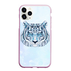 Чехол iPhone 11 Pro матовый Расписная голова тигра, цвет: 3D-розовый