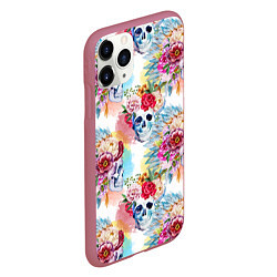Чехол iPhone 11 Pro матовый Цветы и бабочки 5, цвет: 3D-малиновый — фото 2
