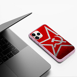 Чехол iPhone 11 Pro матовый Флаг СССР: Серп и Молот, цвет: 3D-розовый — фото 2